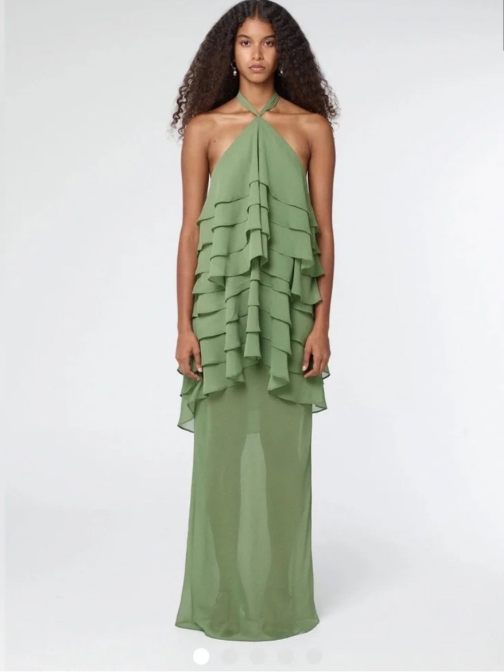 Third Form Olive Green Halter Ruffle Maxi Dress - Picture 2 of 7